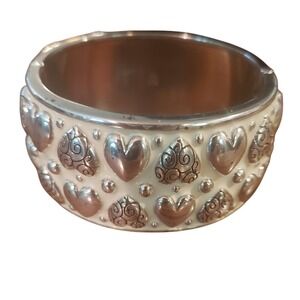Brighton‎ Hearts Bangle Bracelet Silver Tone Embossed Design Statement Jewelry